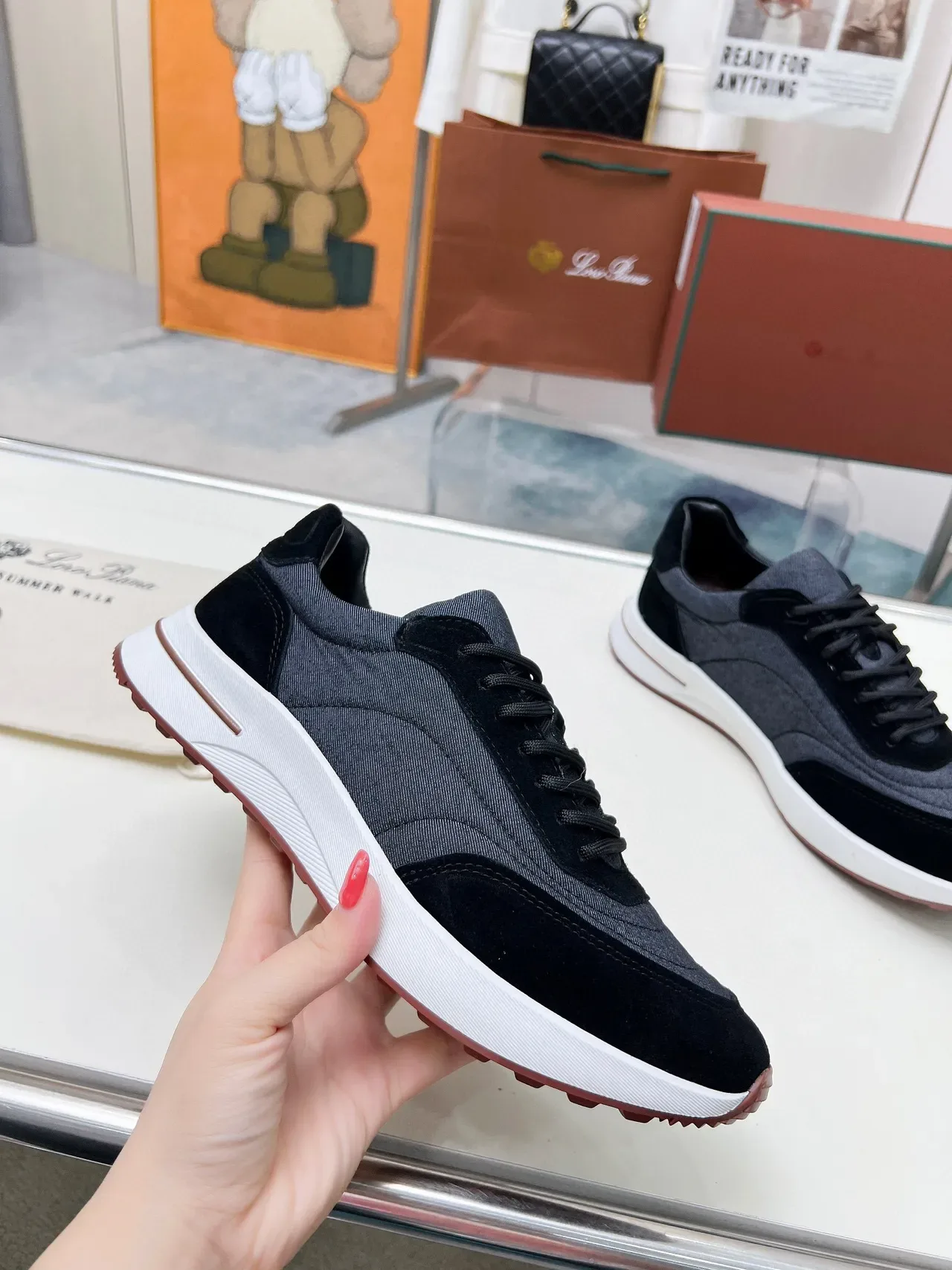Loewe Gray Black Two-Tone Textile-Suede Upper Contrast White Midsole Lifestyle Sneakers 2