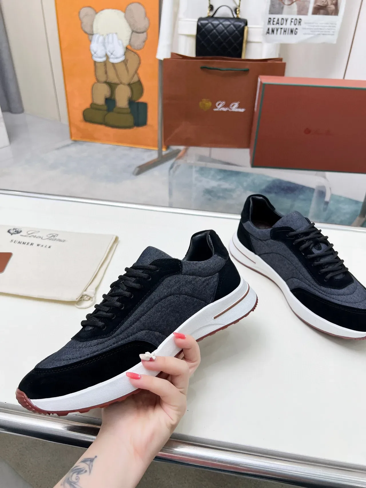 Loewe Gray Black Two-Tone Textile-Suede Upper Contrast White Midsole Lifestyle Sneakers 3