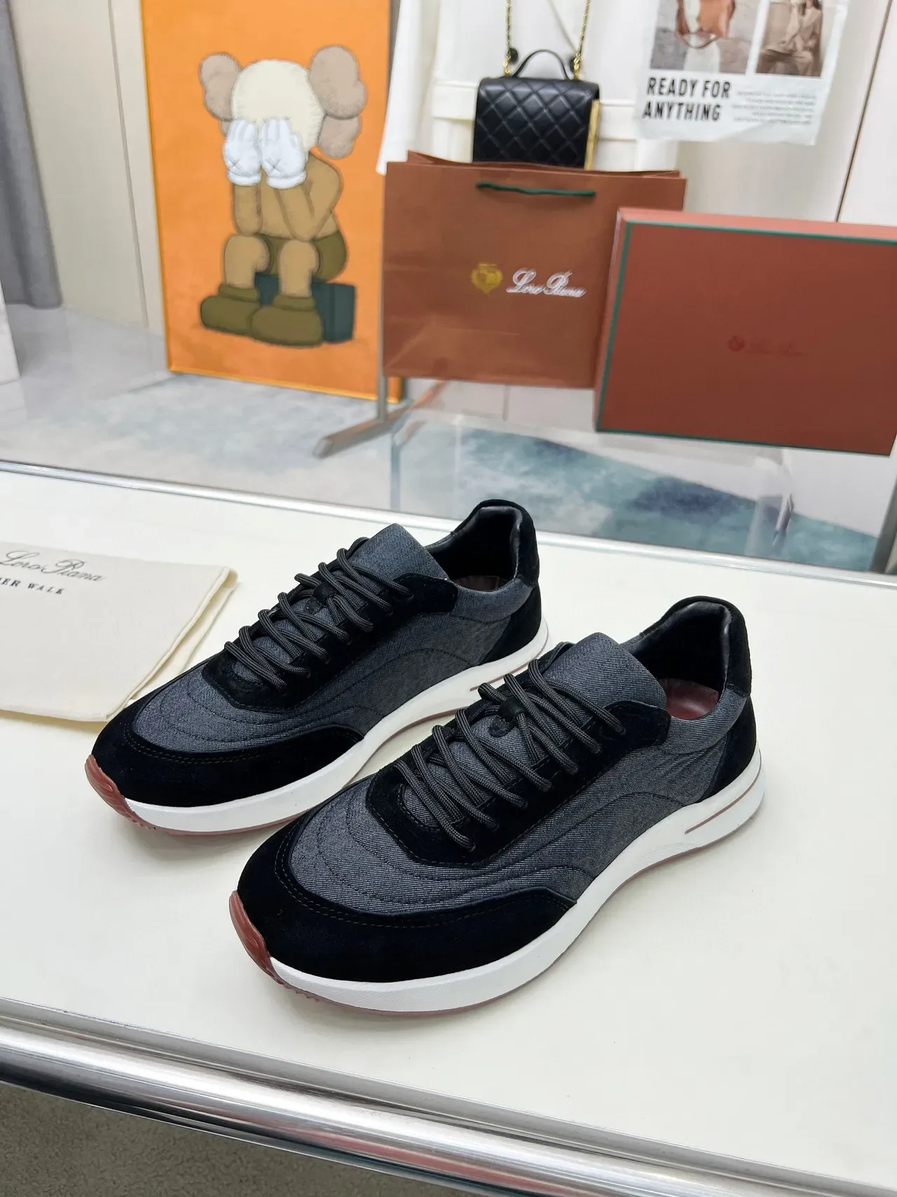 Loewe Gray Black Two-Tone Textile-Suede Upper Contrast White Midsole Lifestyle Sneakers 4