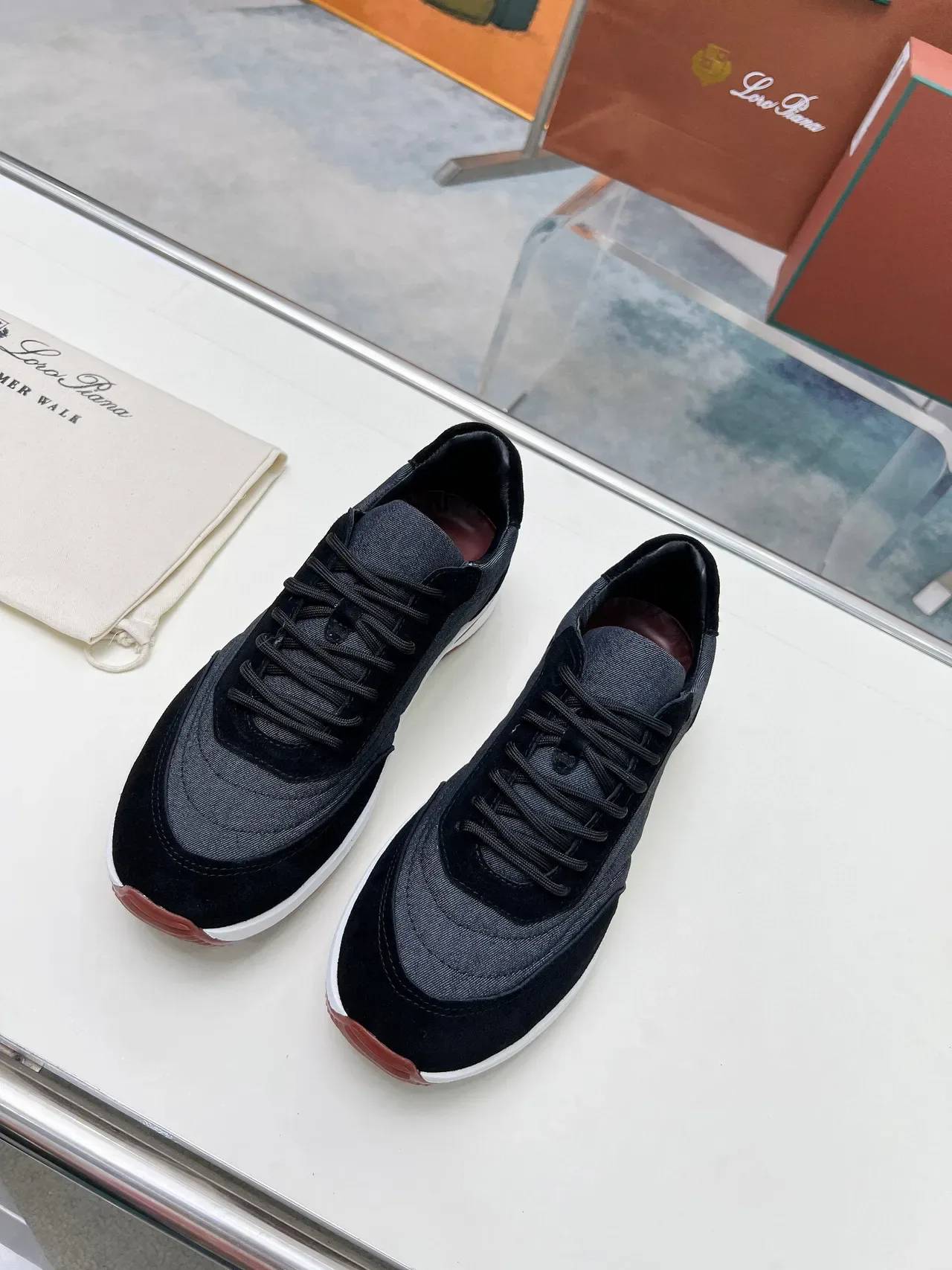 Loewe Gray Black Two-Tone Textile-Suede Upper Contrast White Midsole Lifestyle Sneakers 5