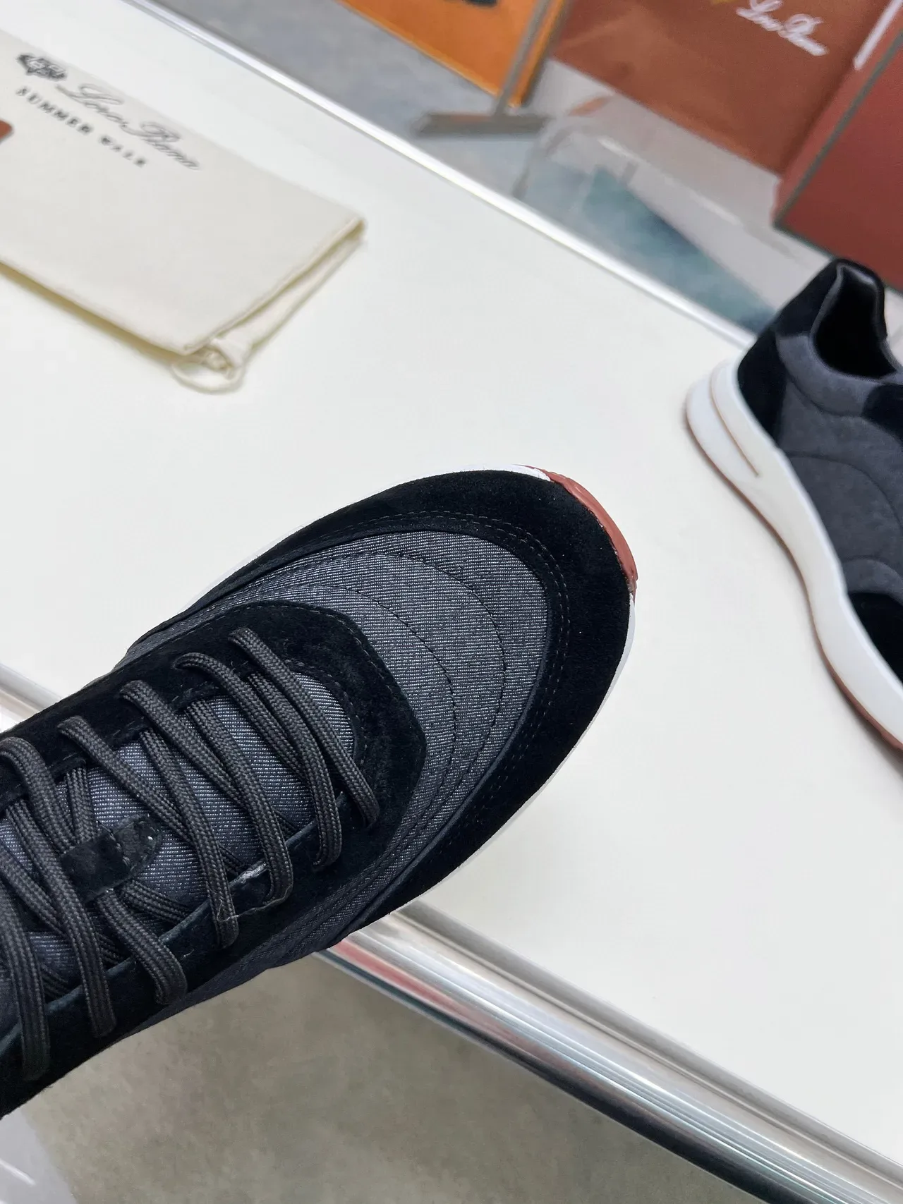 Loewe Gray Black Two-Tone Textile-Suede Upper Contrast White Midsole Lifestyle Sneakers 6
