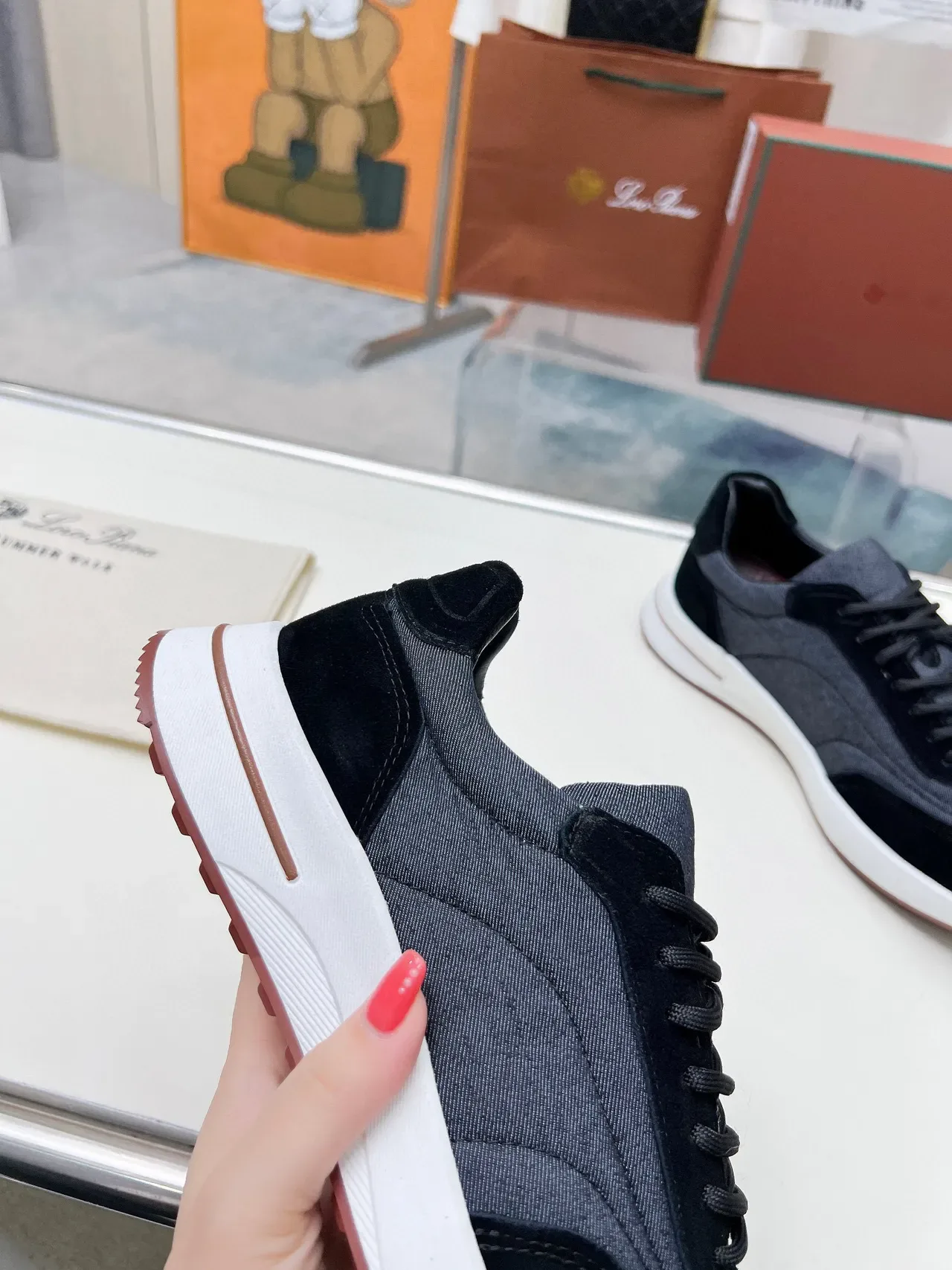 Loewe Gray Black Two-Tone Textile-Suede Upper Contrast White Midsole Lifestyle Sneakers 7