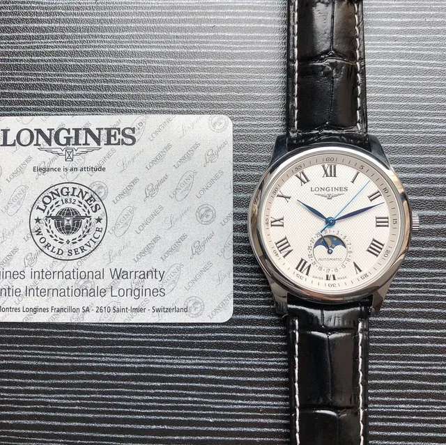 Longines Colección Master Blanco Negro Clásico Vestido Fase Lunar Complicación Reloj Mecánico 3