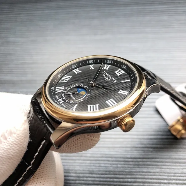 Longines Colección Master Blanco Negro Clásico Vestido Fase Lunar Complicación Reloj Mecánico 5