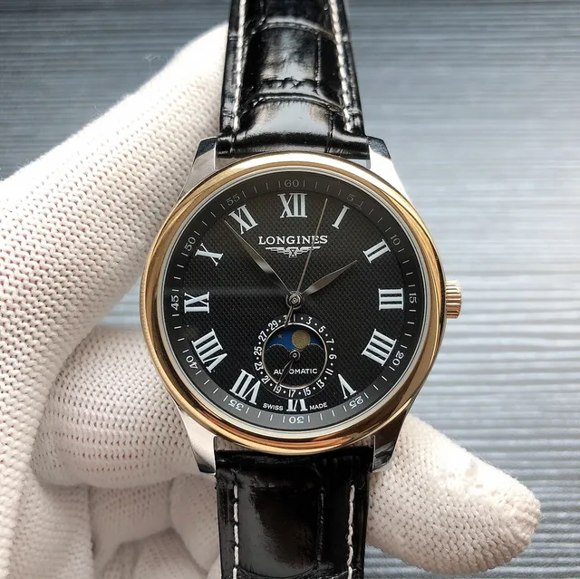 Longines Colección Master Blanco Negro Clásico Vestido Fase Lunar Complicación Reloj Mecánico 6