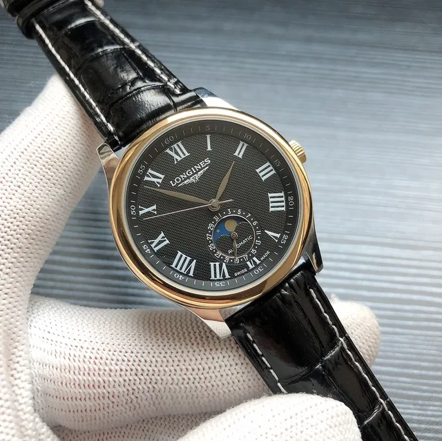 Longines Colección Master Blanco Negro Clásico Vestido Fase Lunar Complicación Reloj Mecánico 7