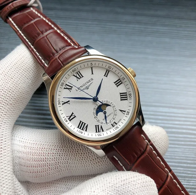 Longines Colección Master Blanco Negro Clásico Vestido Fase Lunar Complicación Reloj Mecánico 8