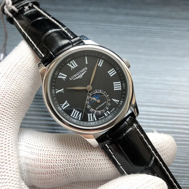 Longines Colección Master Blanco Negro Clásico Vestido Fase Lunar Complicación Reloj Mecánico 9