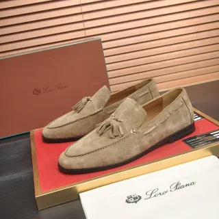 Loro Piana Bege Preto Borla Camurça Superior Loafer
