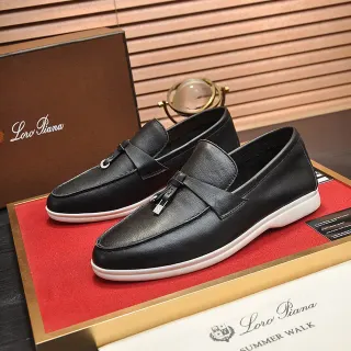 Loro Piana কালো সাদা চামড়ার টাসেল স্ট্র্যাপ লোফার