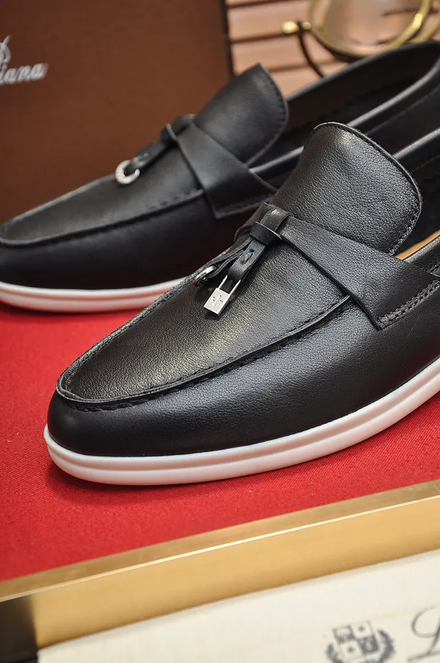 Loro Piana Black White Leather Tassel Strap Loafer 3