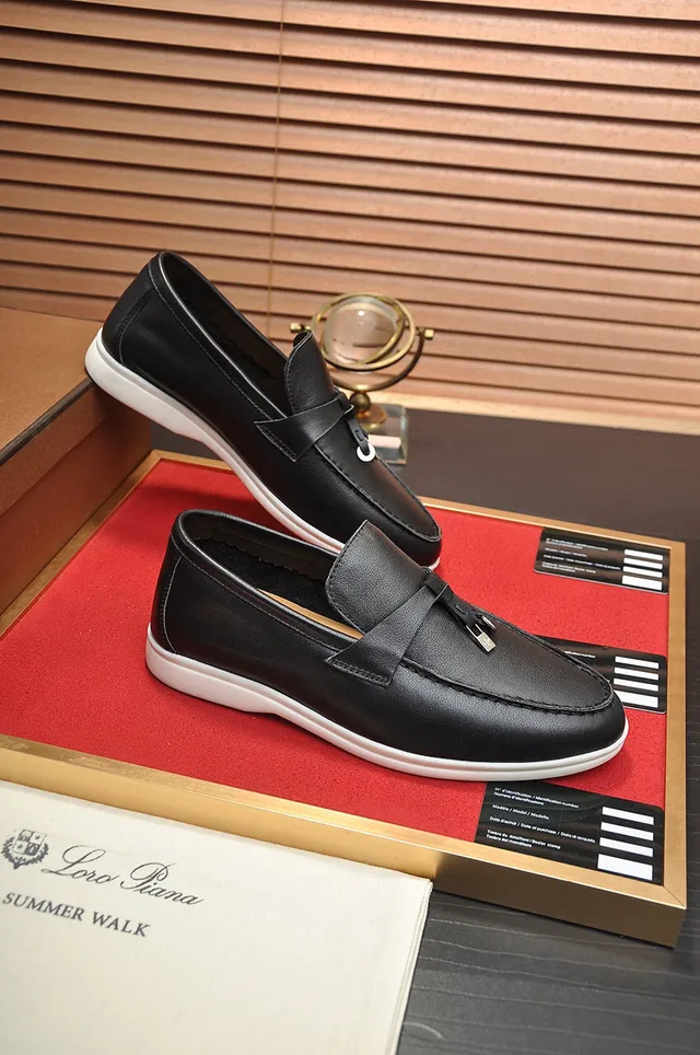 Loro Piana Black White Leather Tassel Strap Loafer 5