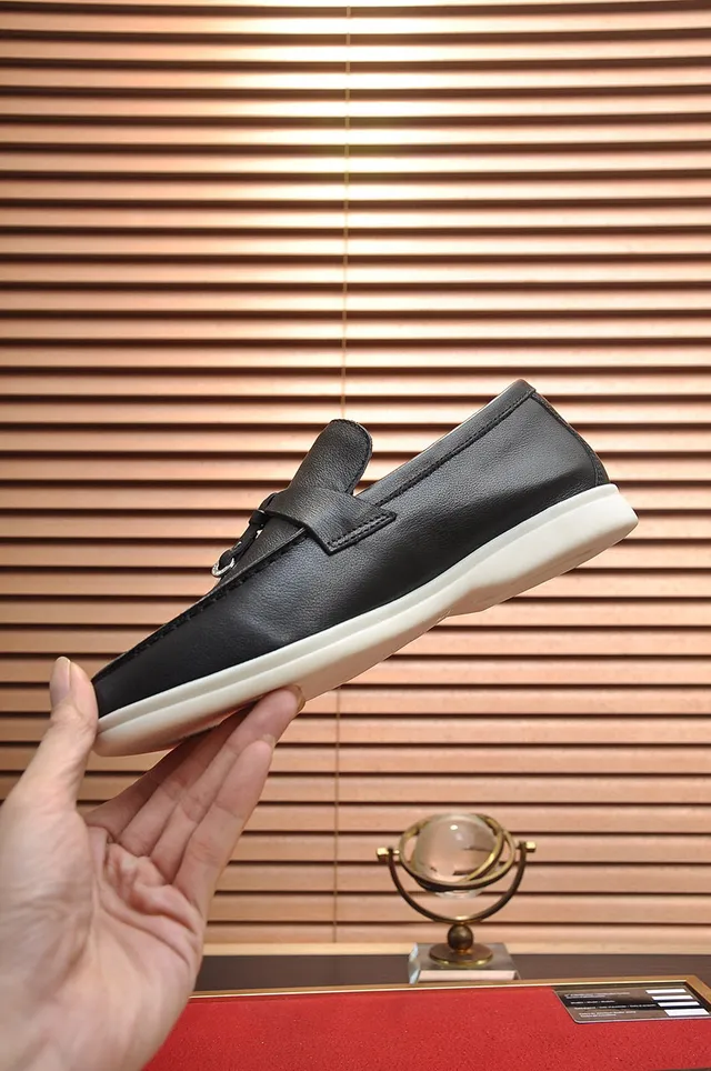 Loro Piana Black White Leather Tassel Strap Loafer 6