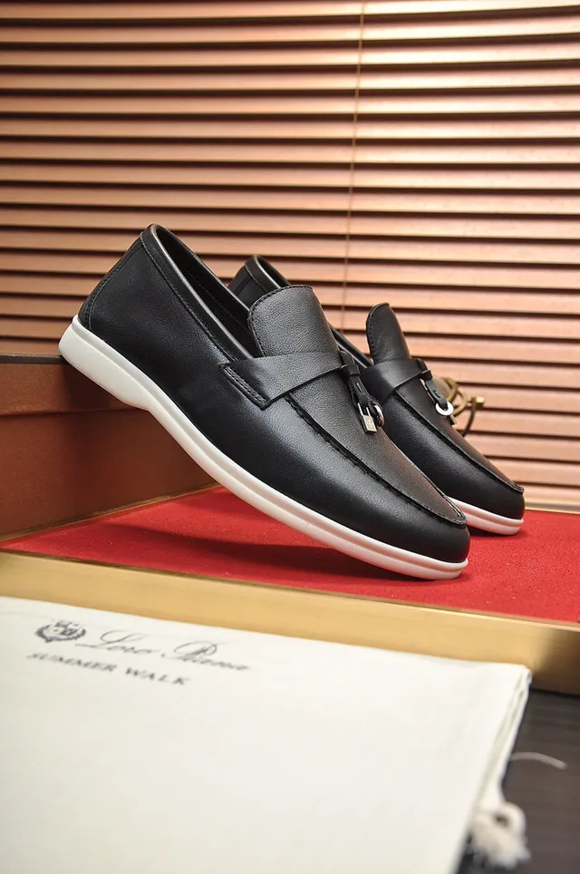Loro Piana Black White Leather Tassel Strap Loafer 8