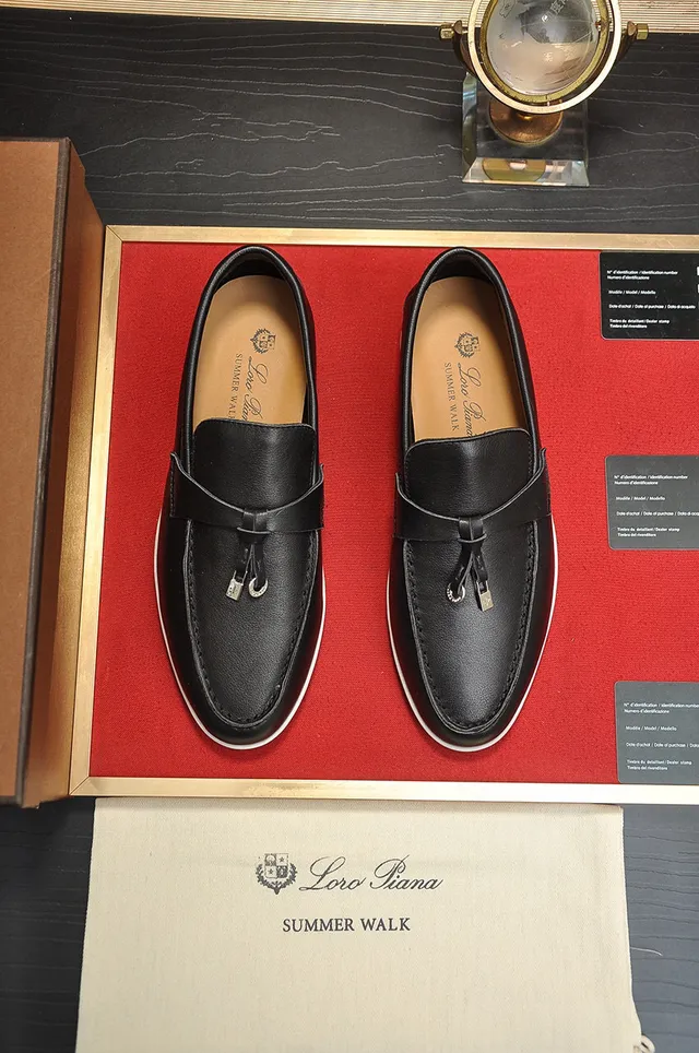 Loro Piana Black White Leather Tassel Strap Loafer 9