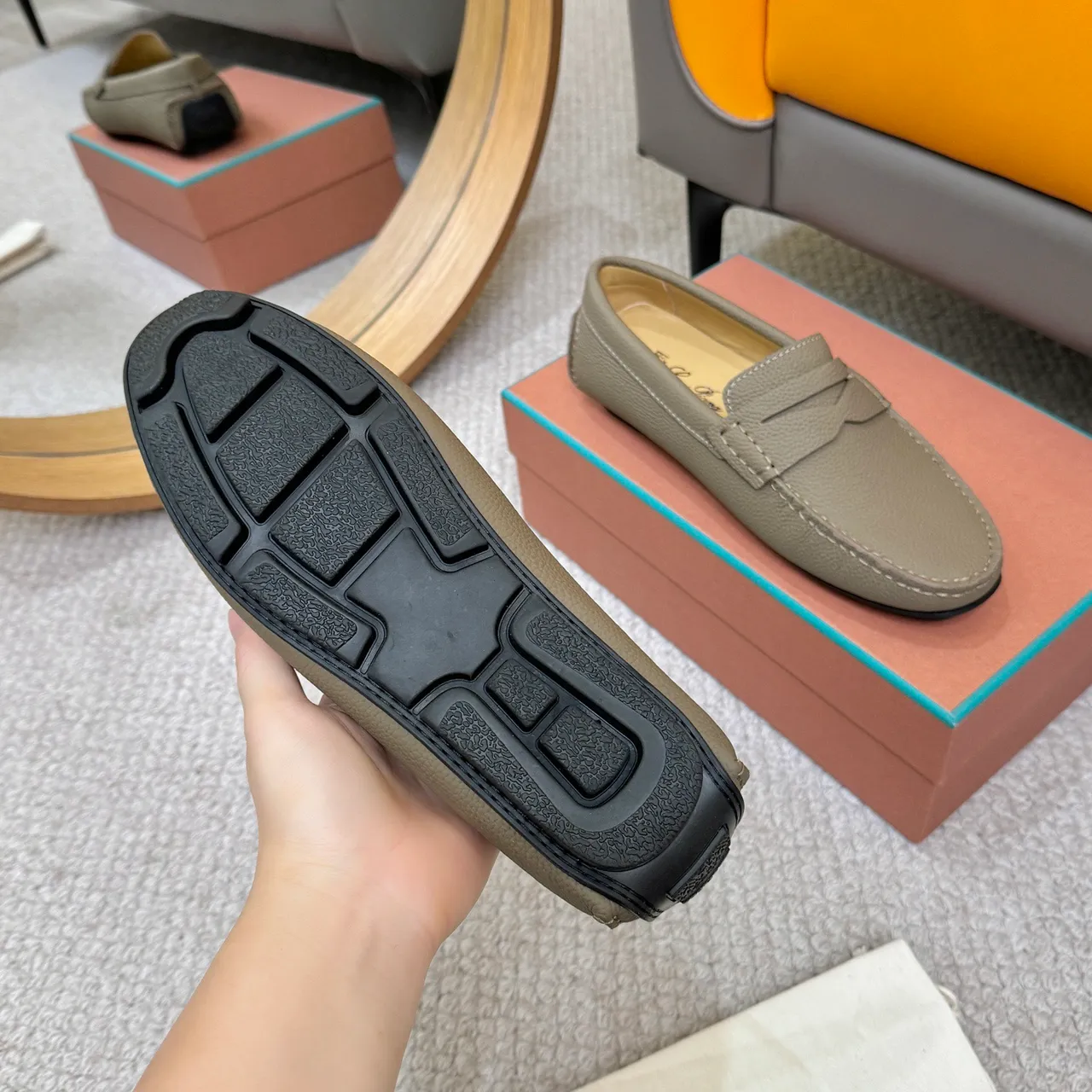 Loro Piana LP Dote Walk 橄榄绿粒面皮革乐福鞋 7