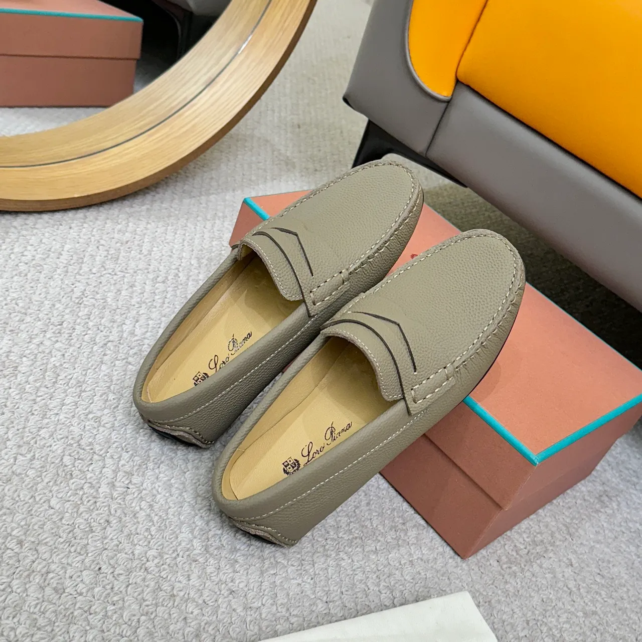 Loro Piana LP Dote Walk 橄榄绿粒面皮革乐福鞋 8