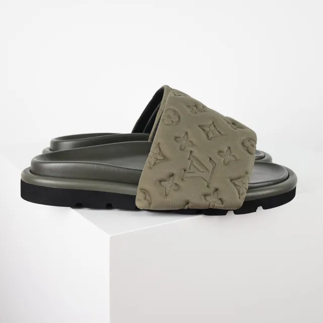 Louis Vuitton 军绿黑印花绗缝带层叠橡胶鞋底拖鞋 3