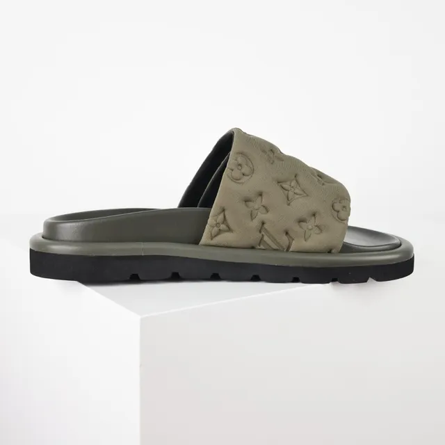 Louis Vuitton 军绿黑印花绗缝带层叠橡胶鞋底拖鞋 7