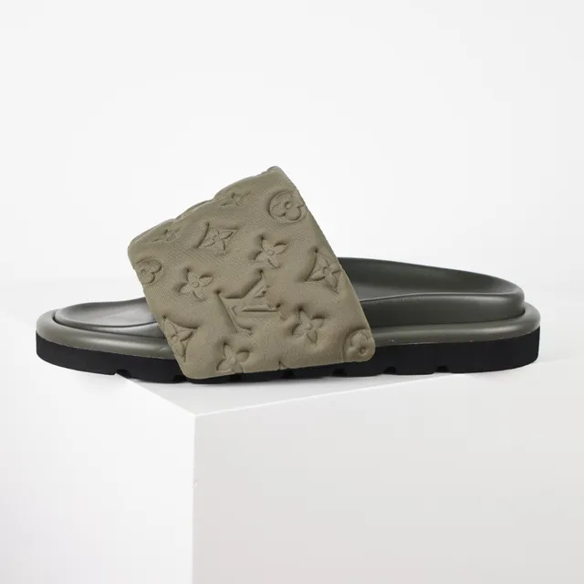 Louis Vuitton 军绿黑印花绗缝带层叠橡胶鞋底拖鞋 9