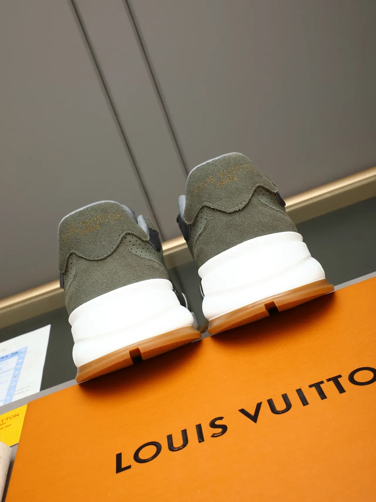 Louis Vuitton Army Green White Perforated Olive Suede Oversized Raised LV Monogram Lifestyle Sneakers 3