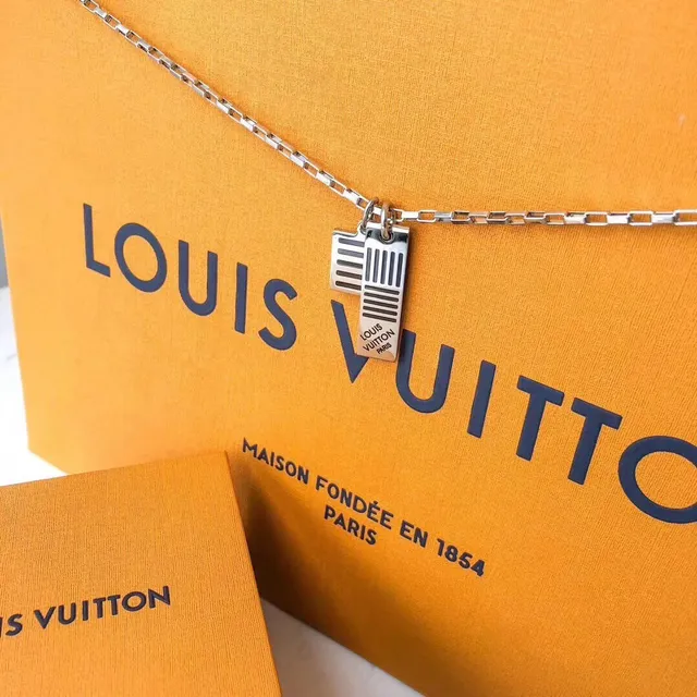 Louis Vuitton Barcode Collection Silver Tone Chain Necklace 4