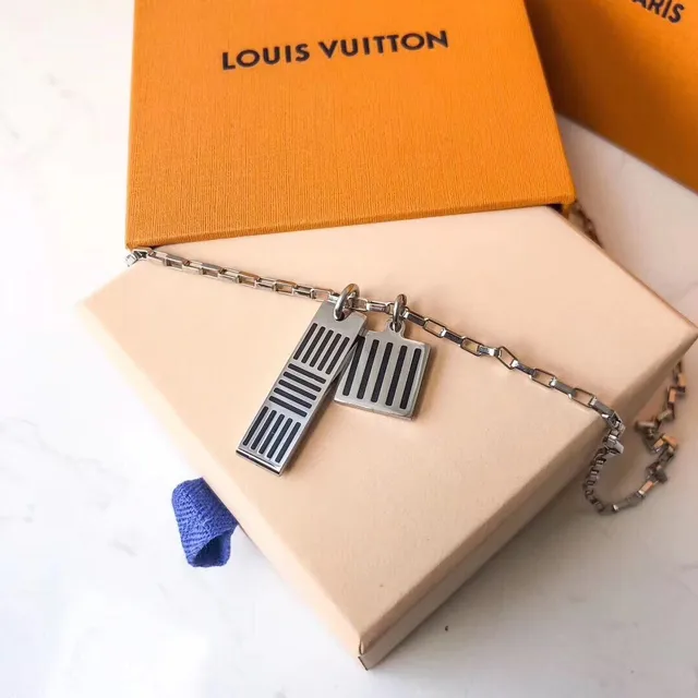 Louis Vuitton Barcode Collection Silver Tone Chain Necklace 6