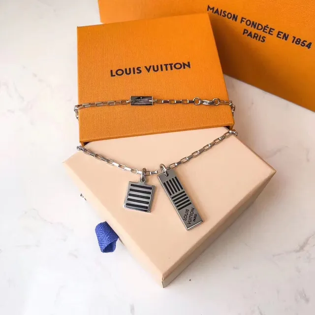Louis Vuitton Barcode Collection Silver Tone Chain Necklace 7