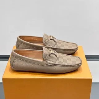 Louis Vuitton Mocasin Beige Cuero Superior Lona Monograma a Cuadros