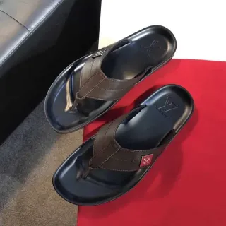 Louis Vuitton 黑色和棕色模制橡胶鞋底皮革人字拖带拖鞋