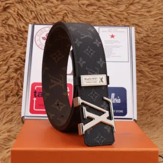 Louis Vuitton কালো বাদামী মোনোগ্রাম-প্রিন্টেড বড় ইন্টারলকিং LV বাকেল চামড়ার বেল্ট