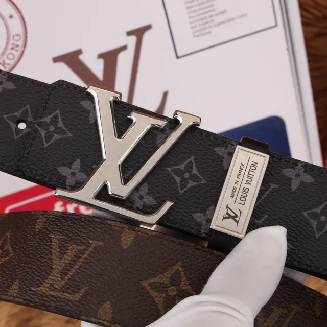 Louis Vuitton Noir Brun Monogram-Imprimé Grande Interlocking LV Boucle Ceinture en Cuir 2