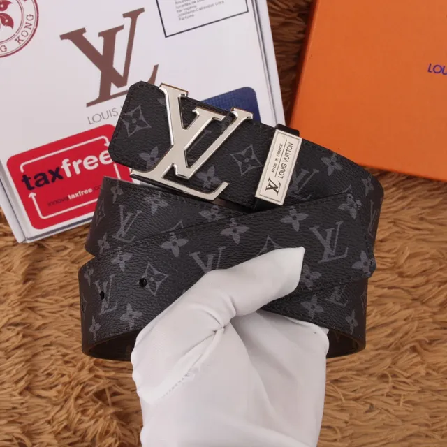 Louis Vuitton Noir Brun Monogram-Imprimé Grande Interlocking LV Boucle Ceinture en Cuir 4