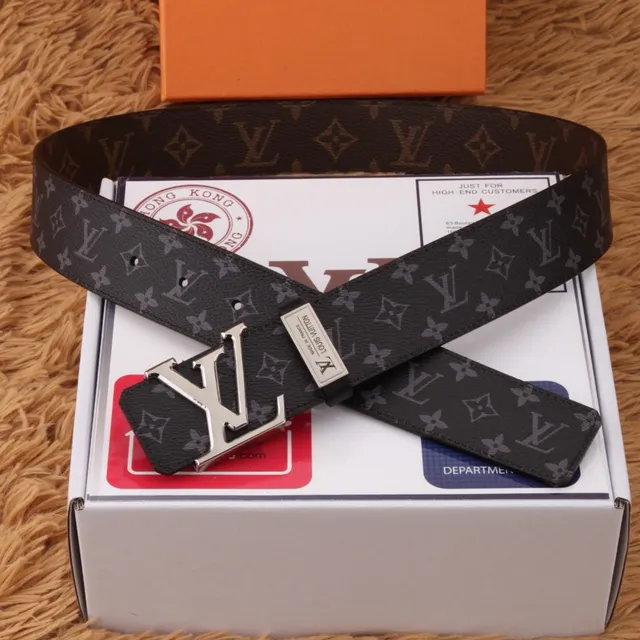 Louis Vuitton Noir Brun Monogram-Imprimé Grande Interlocking LV Boucle Ceinture en Cuir 5