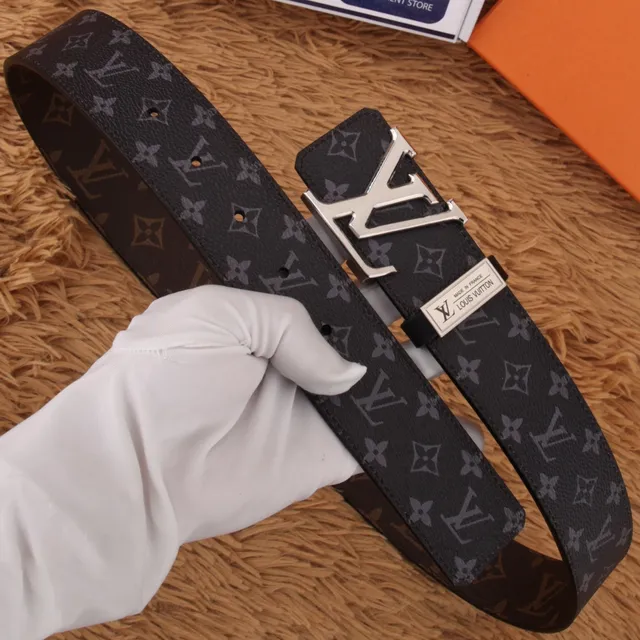 Louis Vuitton Noir Brun Monogram-Imprimé Grande Interlocking LV Boucle Ceinture en Cuir 7