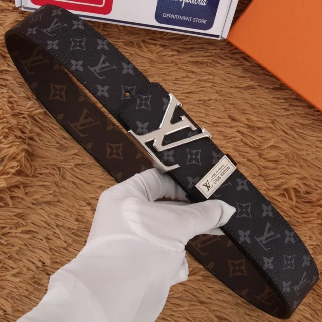Louis Vuitton Noir Brun Monogram-Imprimé Grande Interlocking LV Boucle Ceinture en Cuir 8