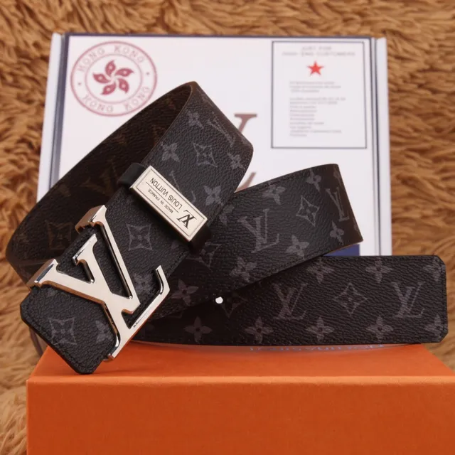 Louis Vuitton Noir Brun Monogram-Imprimé Grande Interlocking LV Boucle Ceinture en Cuir 9