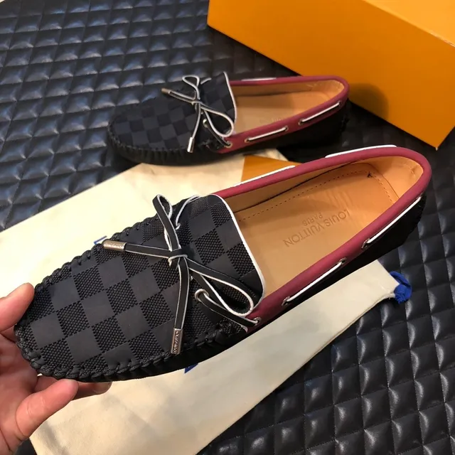 路易威登 黑色 酒红色 Damier 石墨 格子帆布 前蝴蝶结 乐福鞋 2