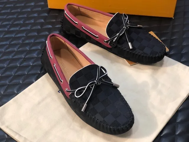 路易威登 黑色 酒红色 Damier 石墨 格子帆布 前蝴蝶结 乐福鞋 3