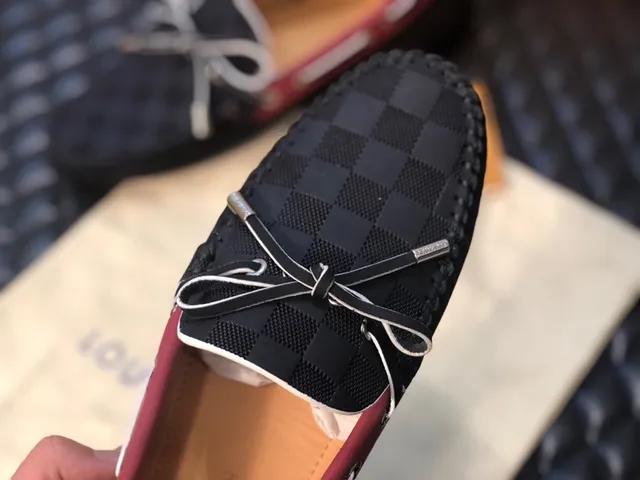 路易威登 黑色 酒红色 Damier 石墨 格子帆布 前蝴蝶结 乐福鞋 4