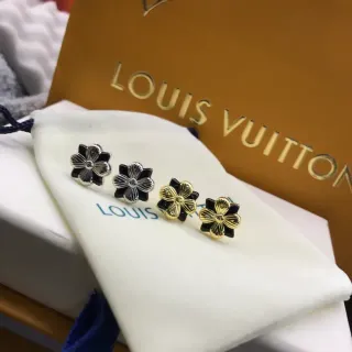 Louis Vuitton brincos de esmalte e metal em forma de flor preto e dourado