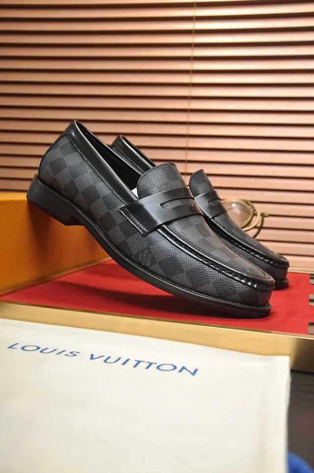Louis Vuitton Black Gray Damier Graphite Canvas Leather Strap Loafer 9