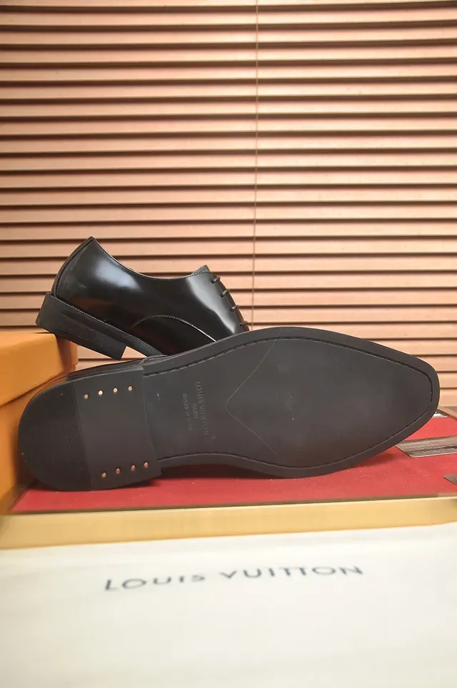 Louis Vuitton Sapatos Oxford Preto Cinza Couro Polido Damier Xadrez Ponta 3