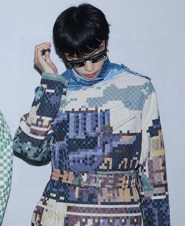 Louis Vuitton Preto Verde Xadrez Jacquard Integrado Capa Capuz Roupas Exteriores 8