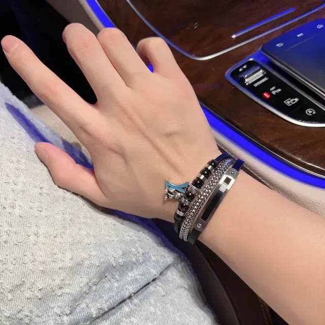Louis Vuitton Black Silver Multi-Layered Leather-and-Chain Bracelet 2