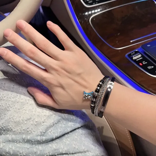 Louis Vuitton Black Silver Multi-Layered Leather-and-Chain Bracelet 7