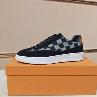 Louis Vuitton Sneakers Low-Top de Ante y Damier Check Negro y Blanco Estilo de Vida Textil