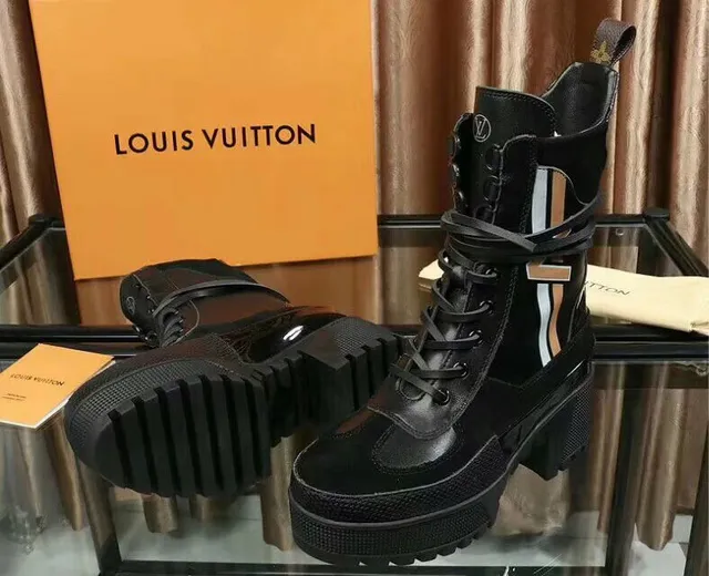 Louis Vuitton Bottes cheville plateforme noir et blanc panneau latéral rayé 2