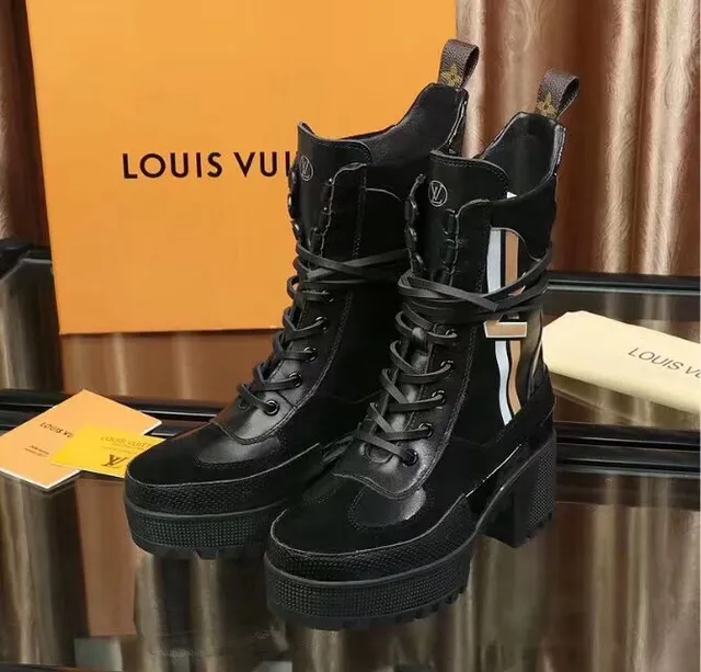 Louis Vuitton Bottes cheville plateforme noir et blanc panneau latéral rayé 3