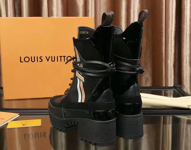 Louis Vuitton Bottes cheville plateforme noir et blanc panneau latéral rayé 4